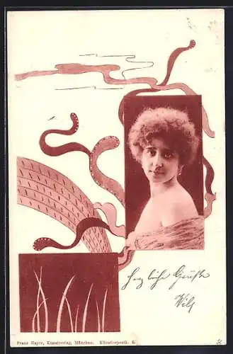 AK Damenporträt im Jugendstil-Rahmen