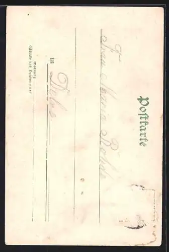 AK Mädchen mit Pferdeschwanz mit Blumen, Jugendstil