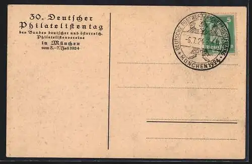 Künstler-AK München, 30. deutscher Philatelisten-Tag 1924, Ansicht von München
