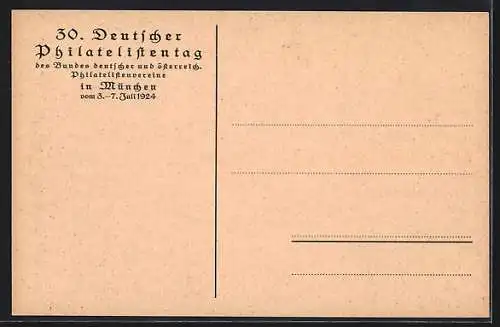 Künstler-AK München, 30. deutscher Philatelisten-Tag 1924, Ansicht von München