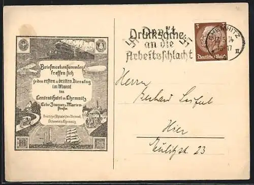 AK Chemnitz, Deutscher Philatelistenverband, Einladung zum Treffen im Central-Hotel