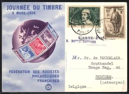 AK Paris, Journée du Timbre 1939, Fédération des Sociétés Philateliques Francaises