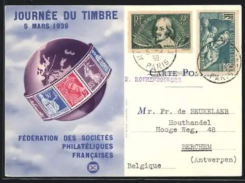 AK Paris, Journée du Timbre 1939, Fédération des Sociétés Philateliques Francaises