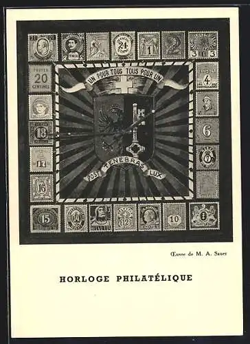 AK Genève, Club Philatélique et Aéropostal, Horloge Philatélique