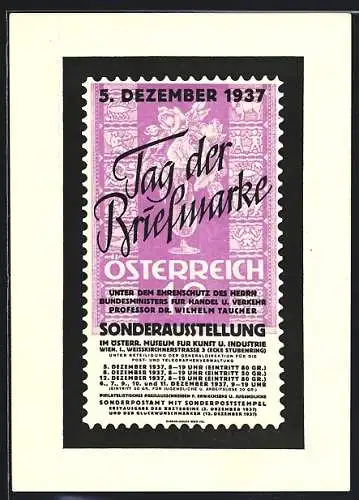 AK Wien, Tag der Briefmarke, Österreich, 5. Dezember 1937