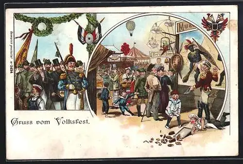 AK Buden, Riesenrad und Besucher auf einem Volksfest