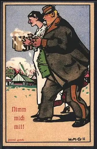 Künstler-AK Frankfurt a. M., 17. Deutsches Bundes- und Goldenes Jubiläums-Schiessen 1912, Nimm mich mit!