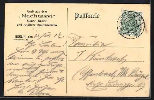 AK Berlin, Gasthaus Nachtasyl, Friedrichstr. 85, Innenansicht