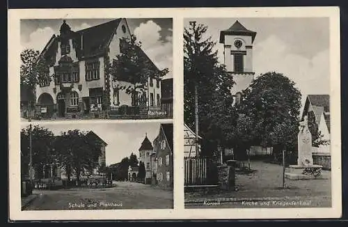 AK Kürzell, Rathaus, Schule & Pfarrhaus, Kirche & Kriegerdenkmal