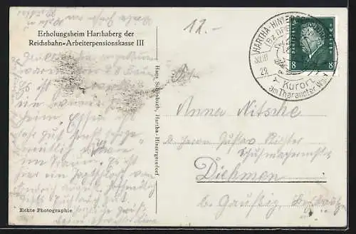 AK Hartha / Tharandter Wald, Erholungsheim Harthaberg der Reichsbahn-Arbeiterpensionskasse III, Speisesaal, Innenansicht