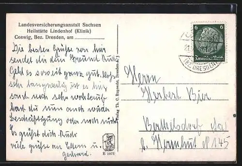 AK Coswig /Dresden, Landesversicherungsanstalt Sachsen, Heilstätte Lindenhof, Klinik