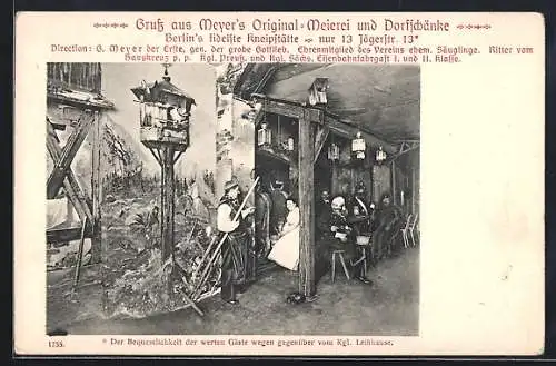 AK Berlin, Restaurant Meyer`s Original-Meierei und Dorfschänke, Jägerstrasse 13, Dir. G. Meyer