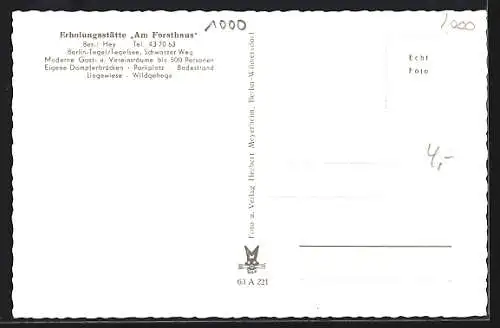 AK Berlin-Tegel, Restaurant am Forsthaus, Bes. Hey, Schwarzer Weg