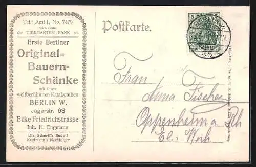 AK Berlin, Jägerstrasse 63, Original Bauernschänke, Inhaber H. Engmann
