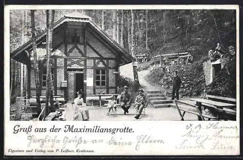 AK Krottensee /Neuhaus, Gasthaus Maximiliansgrunde mit Besuchern