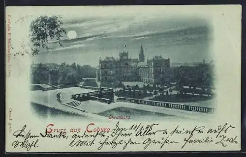Mondschein-AK Coburg, Ehrenburg mit Anlagen