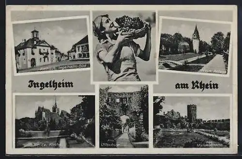 AK Ingelheim am Rhein, Rathaus, Neue Anlage, Malakoffturm, Ev. Kirche und Uffhubtor
