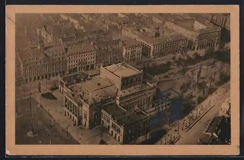AK Leipzig, Neues Theater und Goethestrasse vom Flugzeug aus
