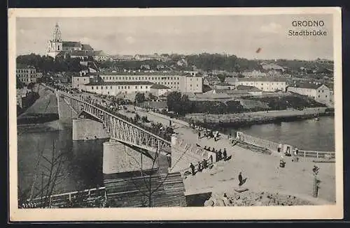 AK Grodno, Stadtbrücke und Blick zur Kirche