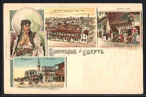 Lithographie Port Said, Village arabe, Epicerie arabe