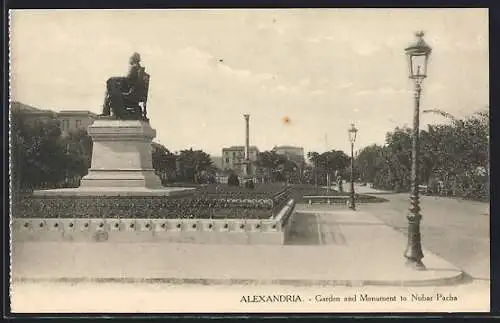 AK Alexandria, Garden and Monument to Nubar Pacha