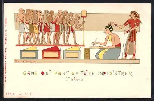 Künstler-AK Thebes, Gens qui vont se faire enregistrer