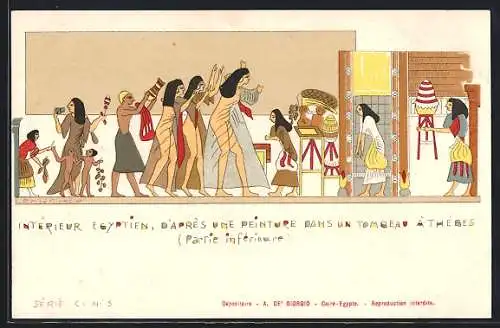 Künstler-AK Thèbes, Intérieur Egyptien d`après une peinture dans un tombeau, Partie inférieure
