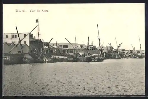 AK Suez, Panoramablick mit Hafen