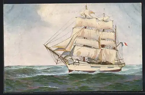 Künstler-AK Christopher Rave: Französische Dreimastbark, Jetztzeit bei ruhiger See
