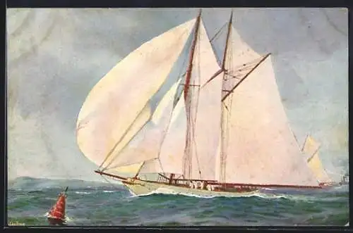 Künstler-AK Christopher Rave: S. M. Jacht Meteor in Fahrt, 1907