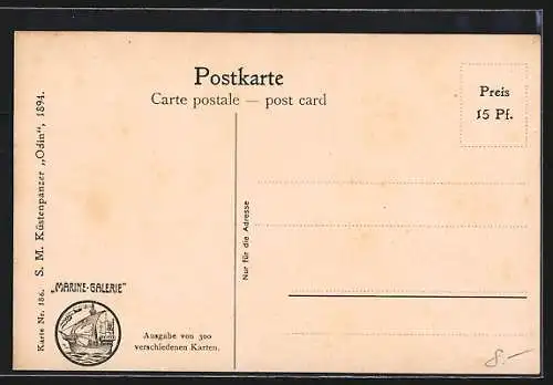 Künstler-AK Christopher Rave: S. M. Küstenpanzer Odin in voller Fahrt, 1894