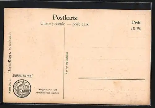 Künstler-AK Christopher Rave: Marine-Galerie, Karte Nr. 3, Hansa-Kogge, 14. Jahrhundert