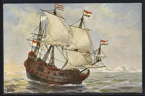Künstler-AK Christopher Rave: Holländisches Kriegsschiff aus dem 17. Jahrhundert