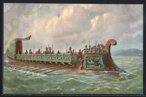 Künstler-AK Christopher Rave: Römische Kriegsgaleere in Fahrt, v. Chr.