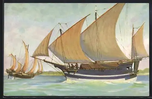 Künstler-AK Christopher Rave: Dreimastboote vor Java