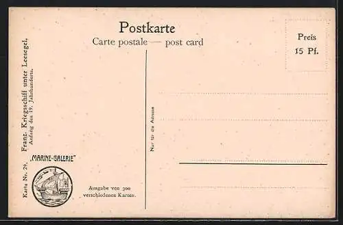 Künstler-AK Christopher Rave: Franz. Kriegsschiff unter Leesegel, Anfang des 19. Jahrhunderts
