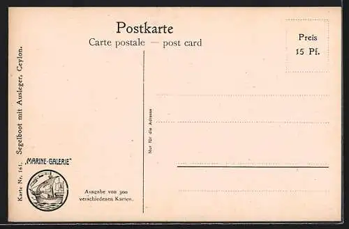 Künstler-AK Christopher Rave: Marine-Galerie, Karte Nr. 161, Segelboot mit Ausleger von Ceylon