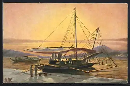 Künstler-AK Christopher Rave: Passagierboot Manilla-Cavit, Philippinen, 19. Jh.