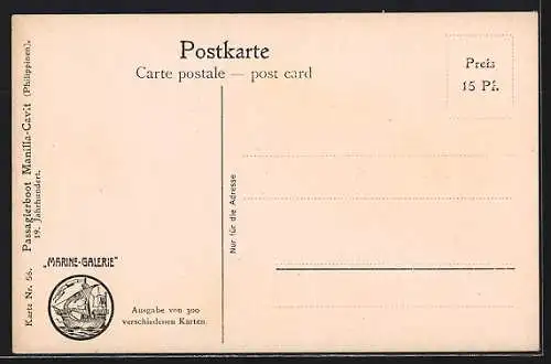 Künstler-AK Christopher Rave: Passagierboot Manilla-Cavit, Philippinen, 19. Jh.