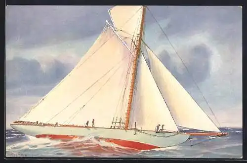 Künstler-AK Christopher Rave: Segeljacht `Kommodore II` im 19. Jahrhundert