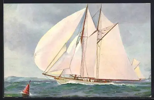 Künstler-AK Christopher Rave: S. M. Jacht Meteor in Fahrt, 1907