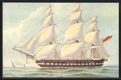 Künstler-AK Christopher Rave: Ehem. dänische Fregatte Gefion, jetzt deutsche Fregatte Eckernförde, 1849