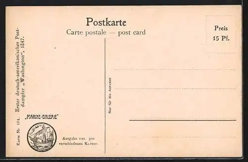 Künstler-AK Christopher Rave: Erster deutsch-amerikanischer Postdampfer Washington auf hoher See, 1847