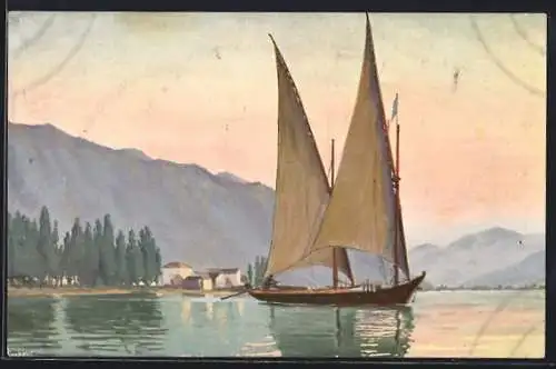 Künstler-AK Christopher Rave: Genf, Segelboot auf dem Genfer See, Jetztzeit