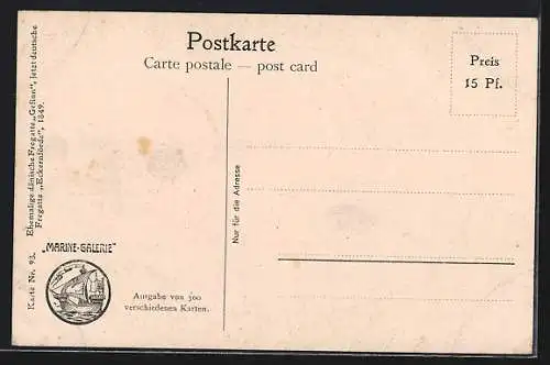Künstler-AK Christopher Rave: Ehem. dänische Fregatte Gefion, jetzt deutsche Fregatte Eckernförde, 1849