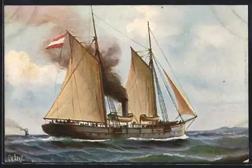 Künstler-AK Christopher Rave: Kanonenboot von der Tann auf hoher See, 1849
