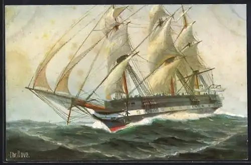 Künstler-AK Christopher Rave: S. M. Segelfregatte Niobe auf Stürmischer See, 1849
