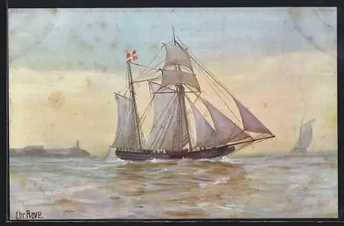 Künstler-AK Christopher Rave: Dänische Geleasse um 1840 bei ruhiger See