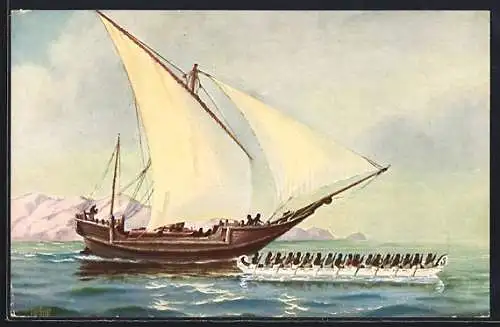 Künstler-AK Christopher Rave: Marine-Galerie, Karte Nr. 160, Holztransportboot, Küste von Malabar