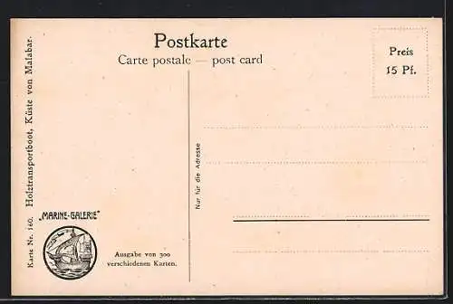 Künstler-AK Christopher Rave: Marine-Galerie, Karte Nr. 160, Holztransportboot, Küste von Malabar